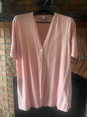 J. Jill XL Tall Pink Lightweight Linen Knit V-Neck Cardigan